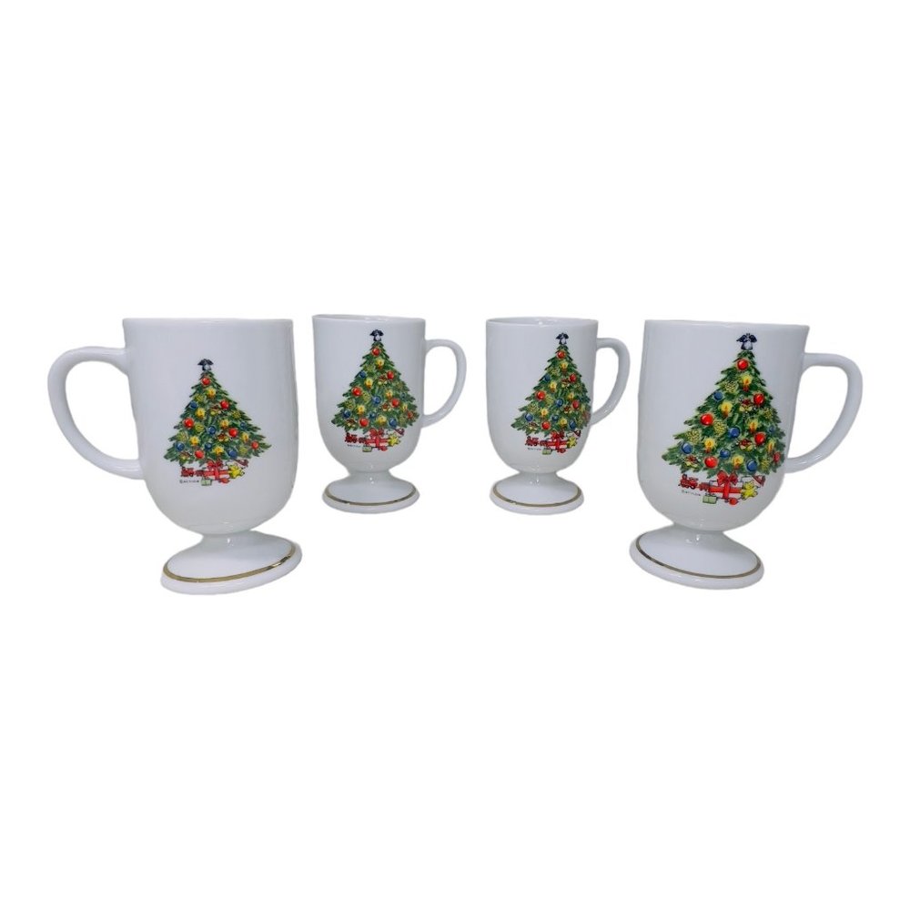 Mount Clemens Pottery Set of 4 Vintage Footed Christmas Tree Mugs